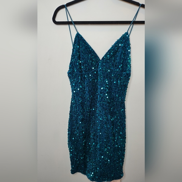 Sheinbae Sequin Teal Dress M - Picture 3 of 7